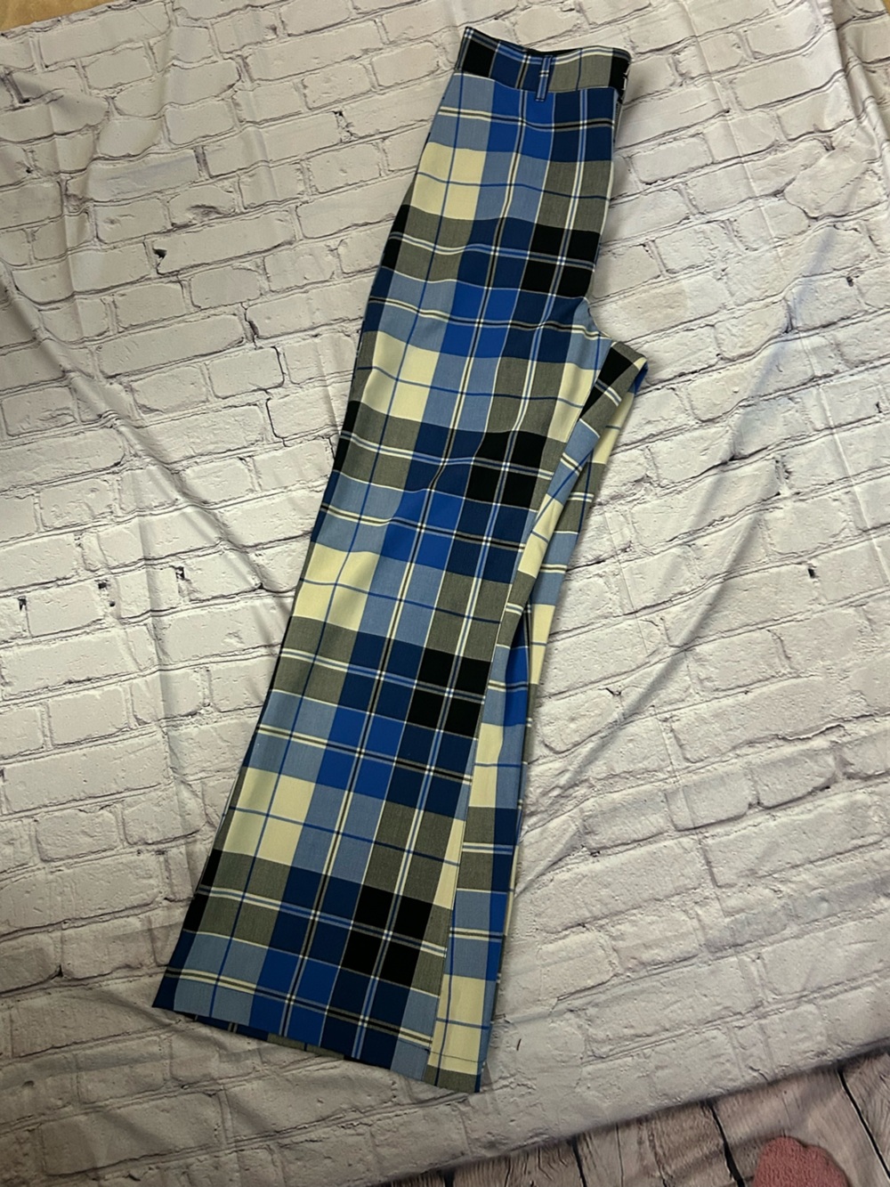 Free People Blue, Black & Cream Plaid Wide-Leg Trousers - Picture 6 of 13